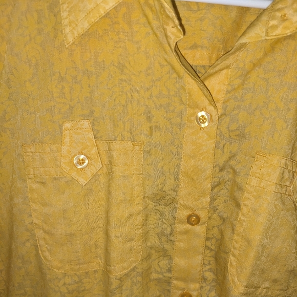Christopher & Banks Button Tab Sleeve Top / Yellow Floral Pattern Shirt - Picture 2 of 12